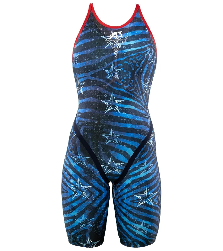 A3 Performance Women's Phenom Closed Back Tech Suit Swimsuit Blue Button-Front Swimsuit