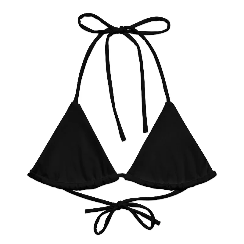 Classic Black String Bikini Swimsuit Top Playful Pattern Swimsuit