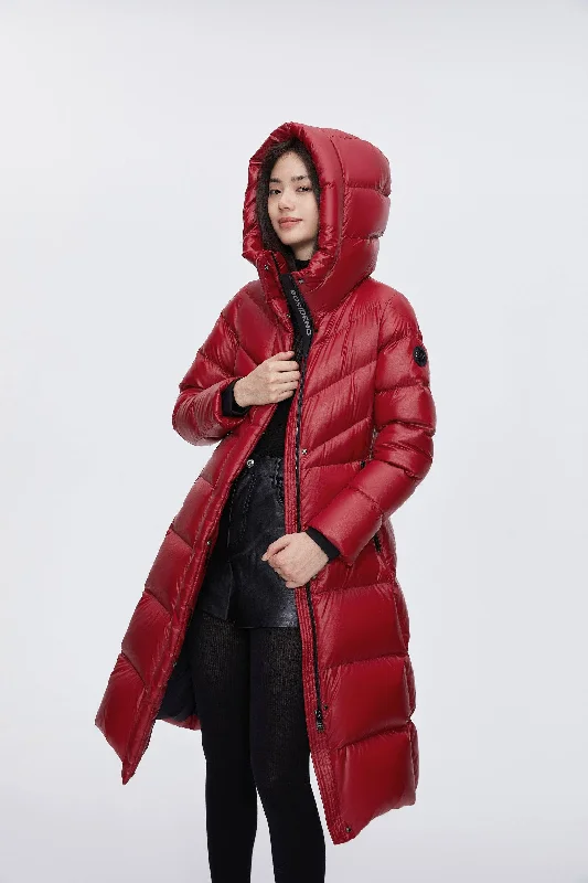 Classic Long Hooded Puffer With Belt Hoodie with V-Neck Classic Versatile