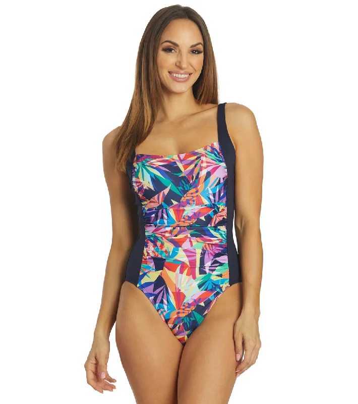 Dolfin Women's Aquashape Print Moderate Square Neck One Piece Swimsuit Las Palmas Retro-Inspired Bikini Set