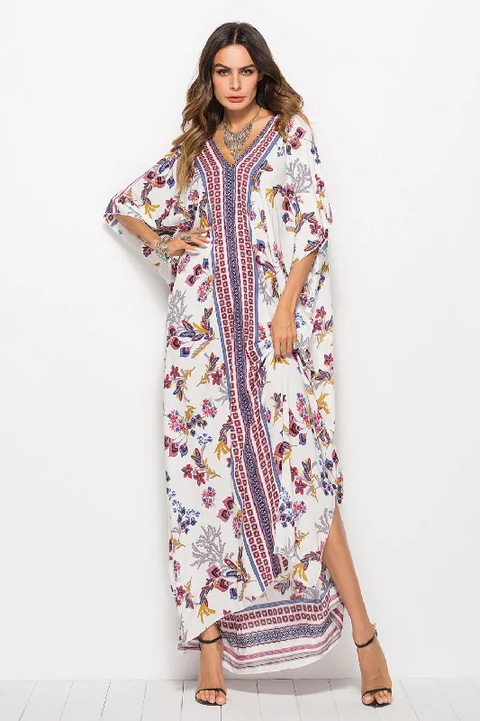 Floral V-Neck Dolman Sleeve swimsuit coverup Dress Quick-Dry Swimsuit