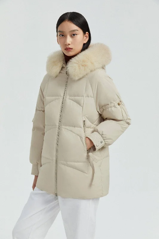 Women's Hooded Parka with Fur Trim Hoodie with Half-Zip Sporty Casual