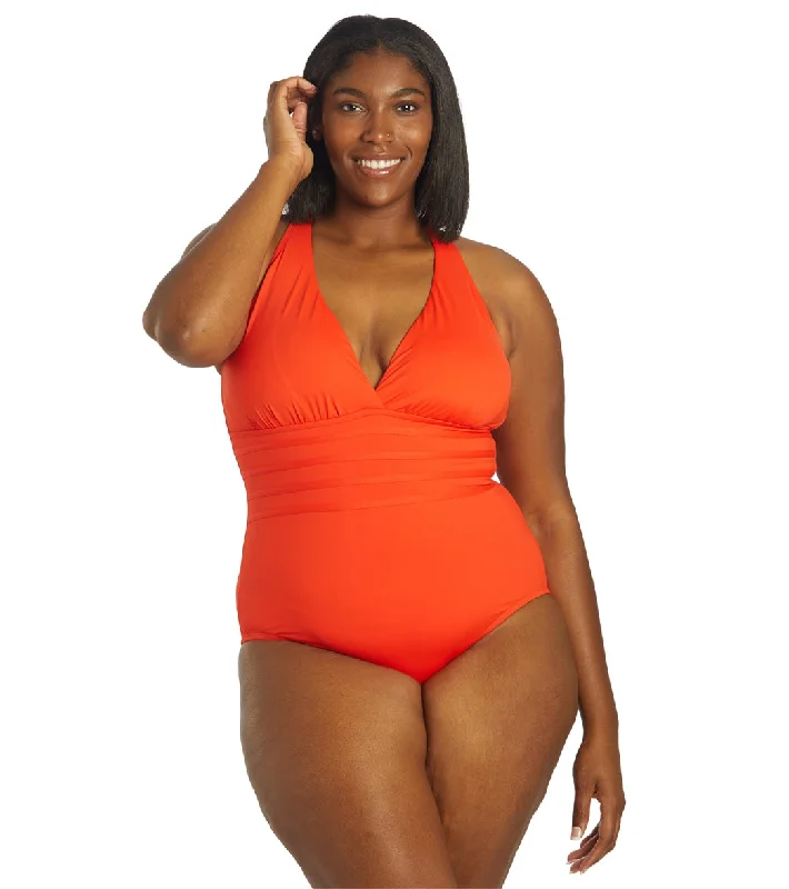 La Blanca Plus Size Island Goddess Multi Strap One Piece Swimsuit Stylish Beachwear Set