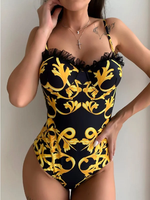 ASHORESHOP Victoria Royal Gold Pattern Swimwear 2021 Push Up  Sexy Women  Swimsuit Classic Sporty Swimsuit