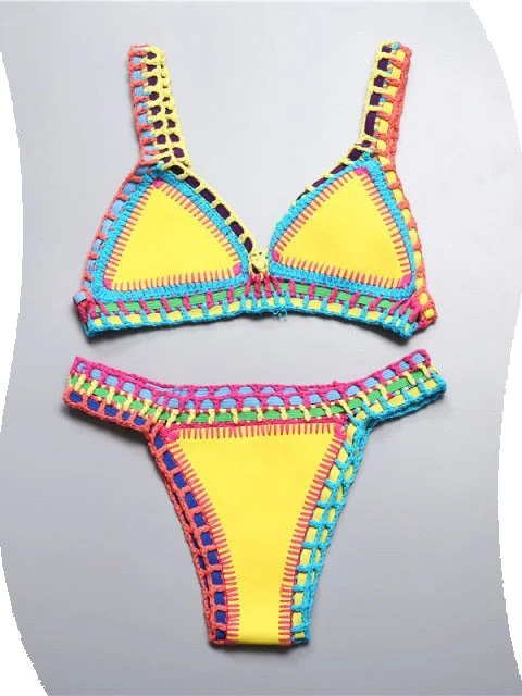 Micro Bikini 2022 Women Handmade Crochet Knit Bikini Sets Hot Swimwear Deep-V Swimsuit Design