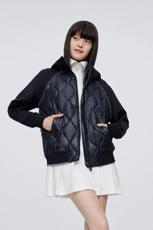 Goose Down Quilted Hoodie Hoodie with Side Slits Relaxed Casual