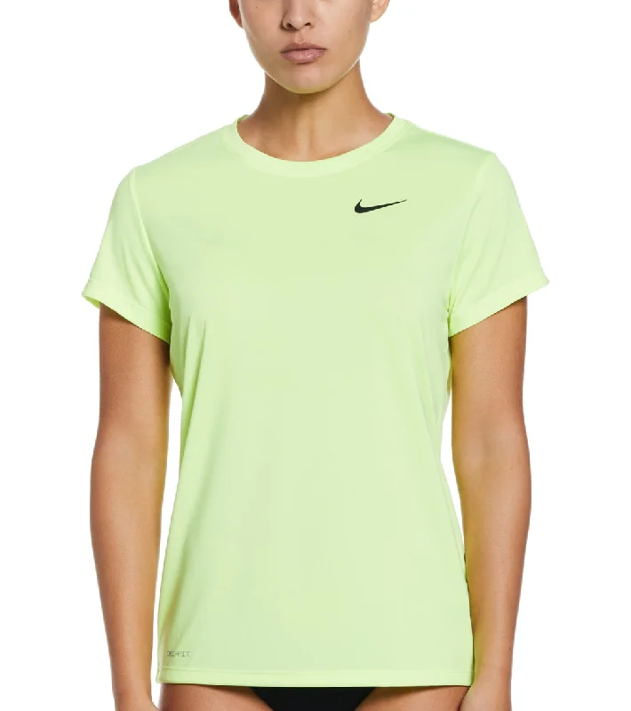 Nike Women's Essential Hydro Short Sleeve Swim  Shirt Volt Glow Full Coverage Swimsuit