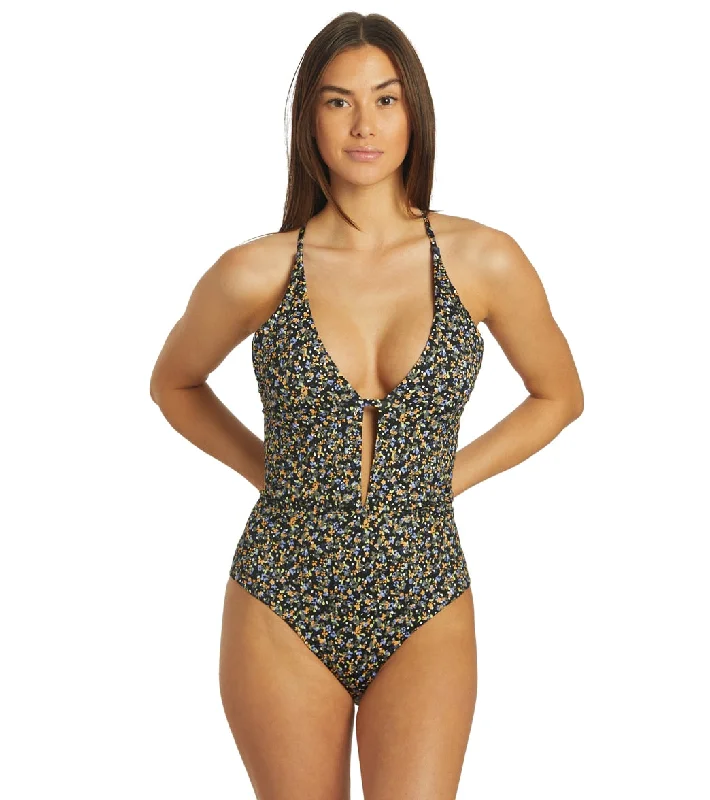 prAna La Plata One Piece Swimsuit Black Petals Elegant Swimsuit Bottoms