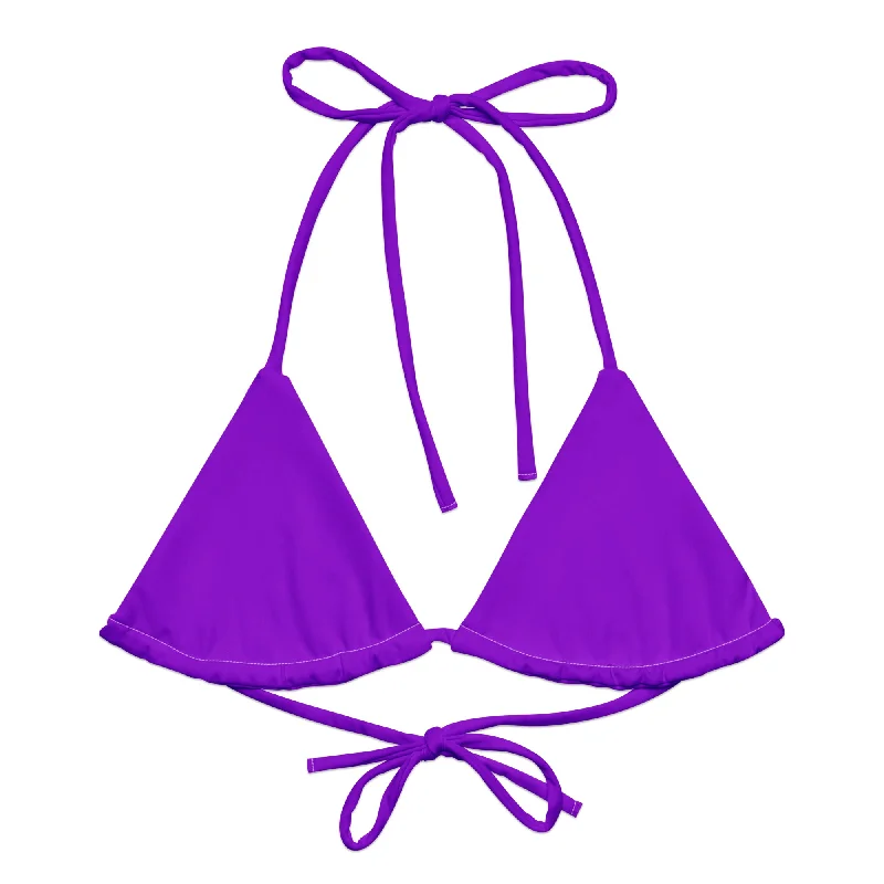 Purple String Bikini Swimsuit Top Fun Pattern Swimsuit