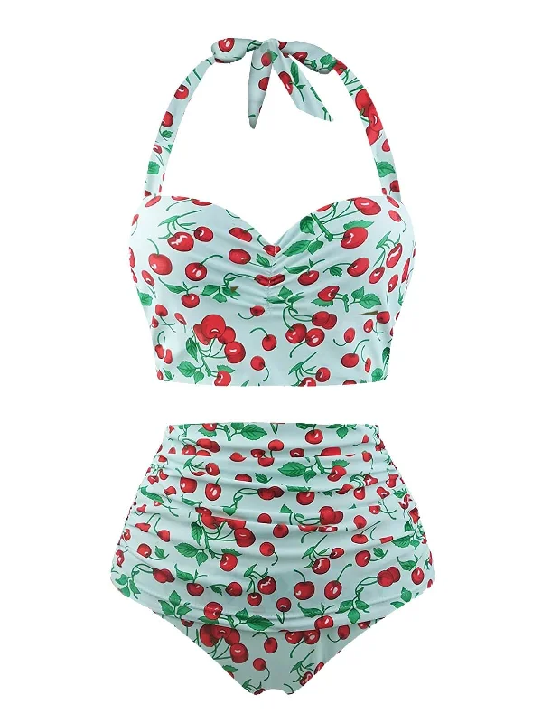 Retro 1950s Cherry Summer Halter Swimsuit Quick-Dry Swimsuit