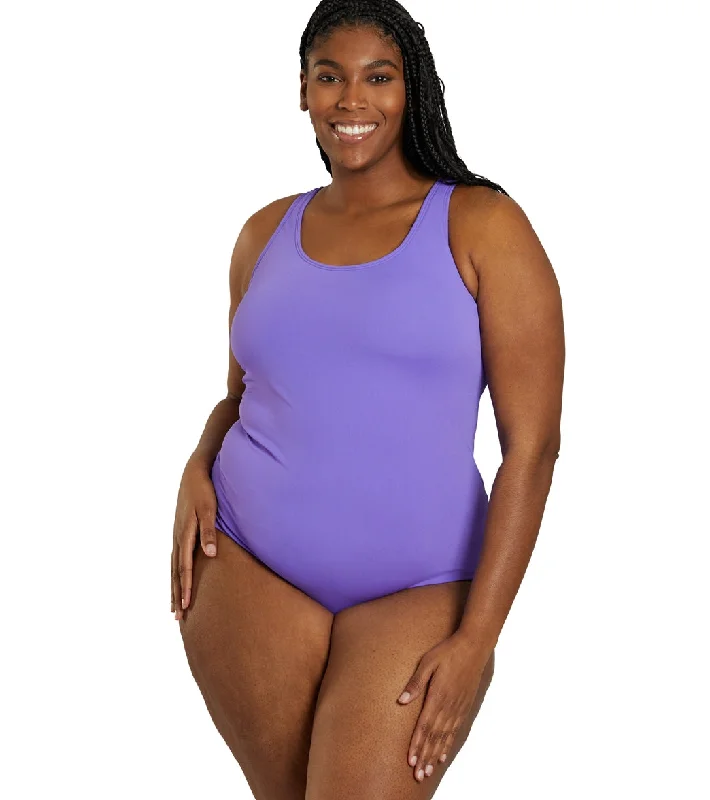 Sporti Plus Size HydroLast Chlorine Resistant Conservative Scoop Back One Piece Swimsuit Penelope Trendy Swimsuit Bottoms