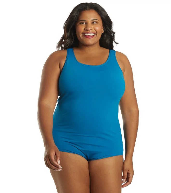 Sporti Plus Size HydroLast Chlorine Resistant Conservative Scoop Back One Piece Swimsuit Teal Sexy Cutout Swimsuit