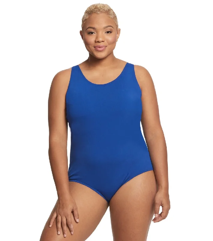 Sporti Plus Size HydroLast Chlorine Resistant Moderate Scoop Back One Piece Swimsuit Indigo Plus-Size Bikini Set