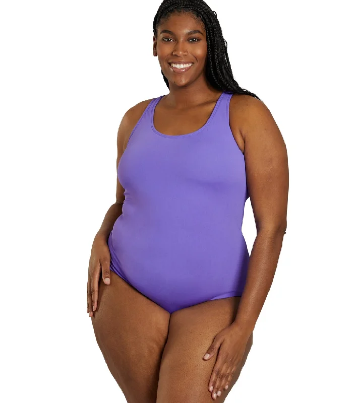 Sporti Plus Size HydroLast Chlorine Resistant Moderate Scoop Back One Piece Swimsuit Penelope Ruched Swimwear Set