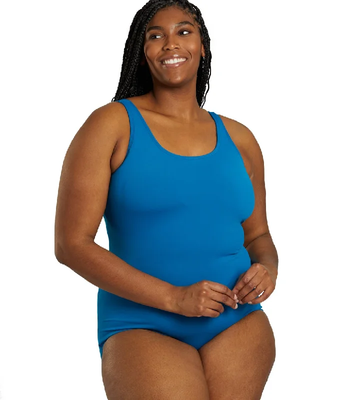 Sporti Plus Size HydroLast Chlorine Resistant Moderate Scoop Back One Piece Swimsuit Teal Strap Bikini Set