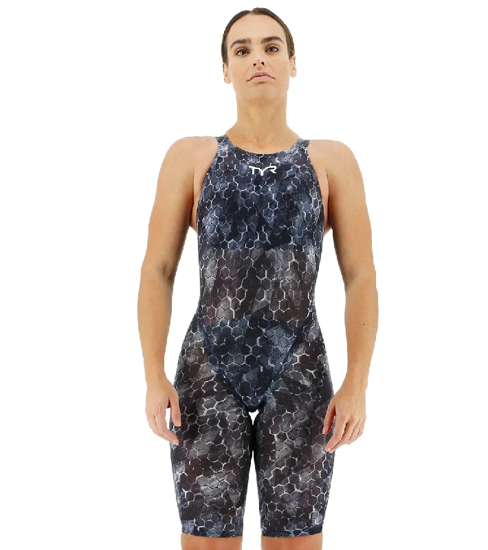 TYR Women's Avictor 2 Supernova Closed Back Comfort Straps Tech Suit Swimsuit Black/Grey Sexy Two-Piece Set