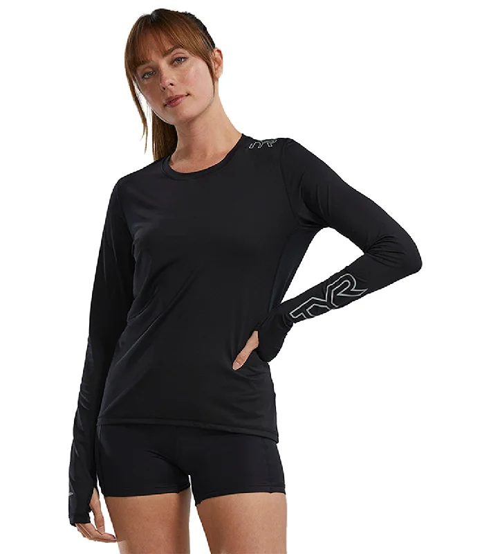 TYR Women's SunDefense Vented Long Sleeve UPF 50+ Swim Shirt Black Halter Neck Swimsuit