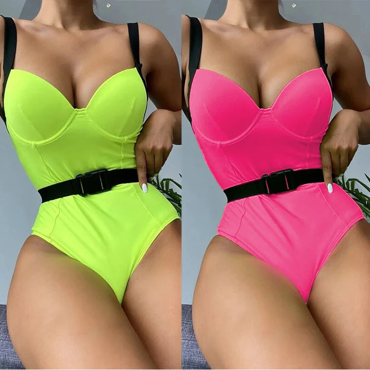 Women Sexy One Piece Bikini Swimsuits with Belt Sexy Swimwear Set