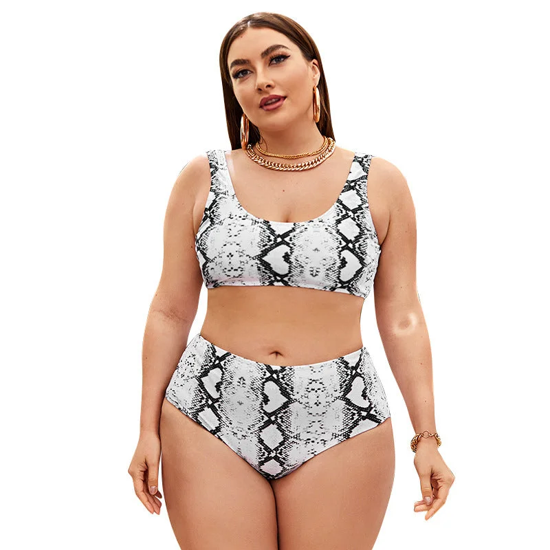 Women Snake Print Plus Sizes Bikinis Swimsuits Plunge Neckline Swimsuit