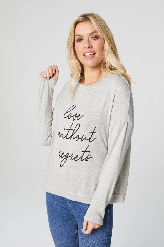 Slogan Print Long Sleeve Sweatshirt Cotton Hoodie Fleece Lining Warmth