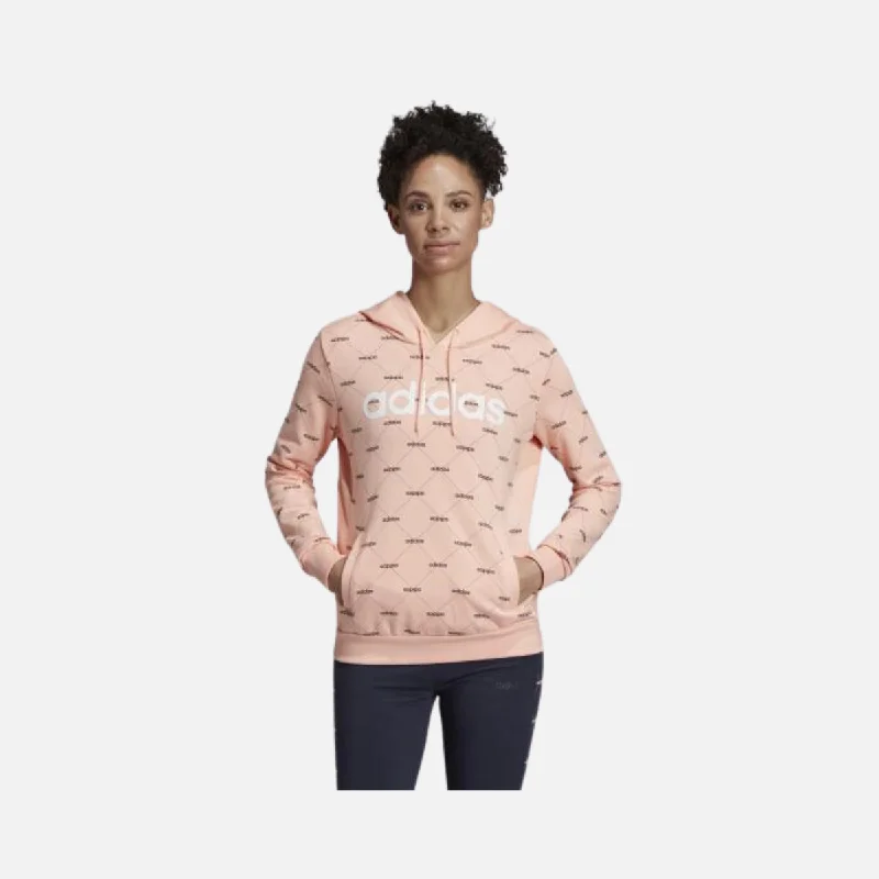 Adidas Linear Graphic Women's Hoodie -Glow Pink/Black Hoodie with Batwing Sleeves Loose Dramatic