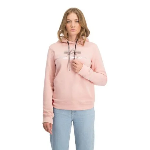 Alpha Industries Logo Hoody  Wmn Pink/Silver Hoodie with Front Slit Layering Stylish