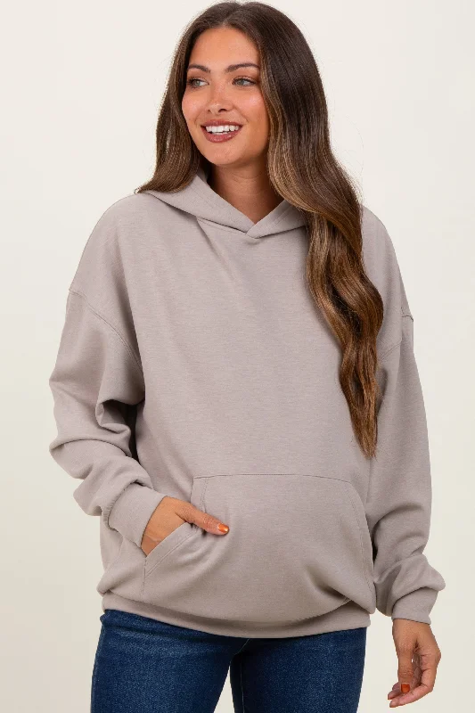 Beige Basic Maternity Hoodie Sweatshirt Hoodie with High-Low Hem Asymmetrical Trendy