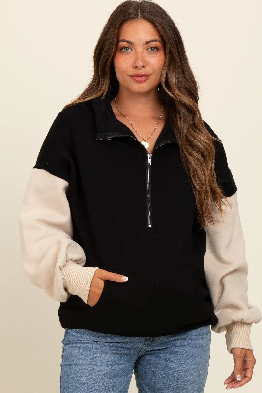 Black Coloblock Half Zip Maternity Hoodie Hoodie with Earth Tones Natural Calm