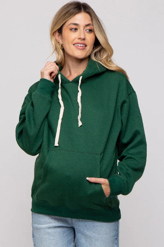 Forest Green Basic Fleece Maternity Hoodie Hoodie with Ribbed Neckline Snug Warm