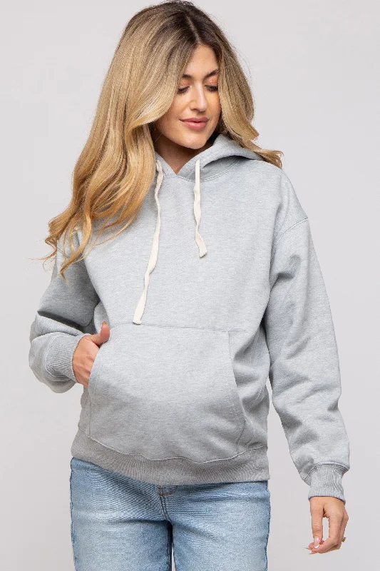 Heather Grey Basic Fleece Maternity Hoodie Hoodie with Exposed Zipper Edgy Industrial