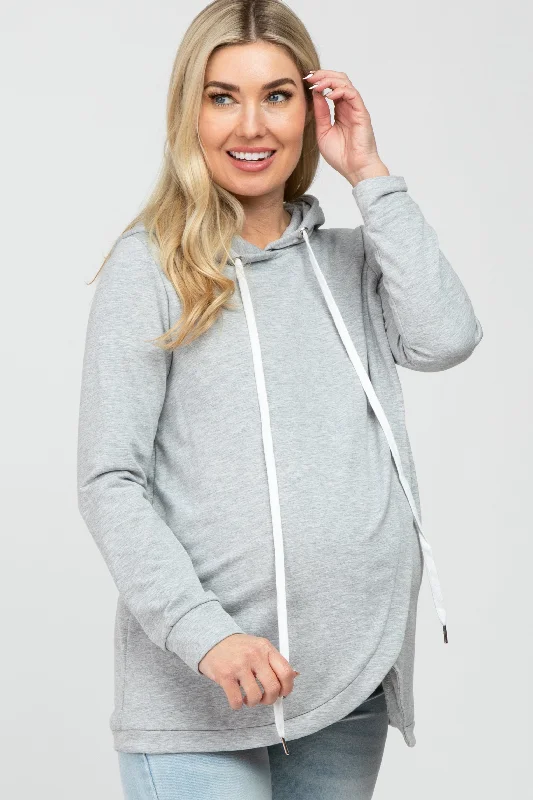 Heather Grey Layered Front Maternity/Nursing Fleece Hoodie Hoodie with Set-In Sleeves Structured Classic