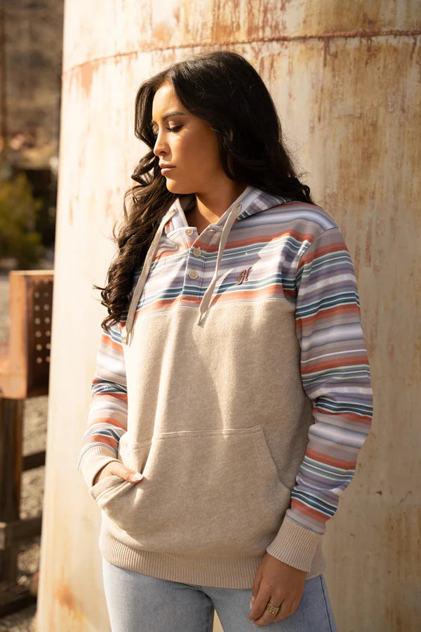 Hooey Jimmey Tan/Serape Hoody Hoodie with Button Placket Classic Preppy