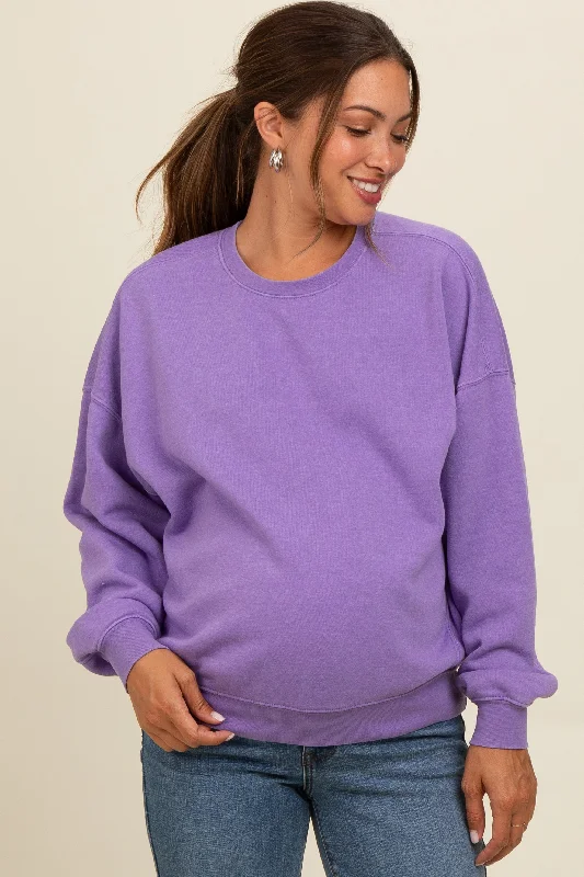 Lavender Heather Crewneck Maternity Sweatshirt Hoodie with Cuffed Sleeves Snug Secure