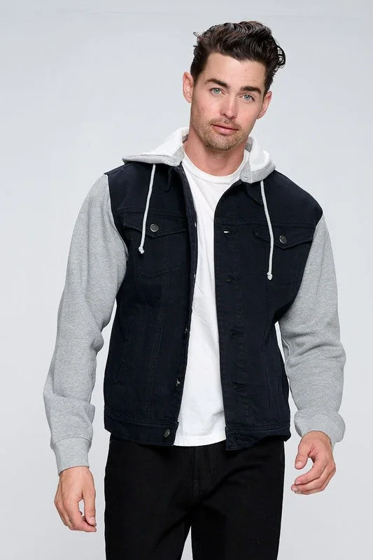 Men's Denim Jacket with Fleece Hoodies Hoodie with Thumb Holes Functional Cozy