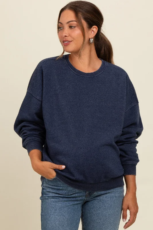 Navy Blue Heather Crewneck Maternity Sweatshirt Hoodie with Earth Tones Natural Calm