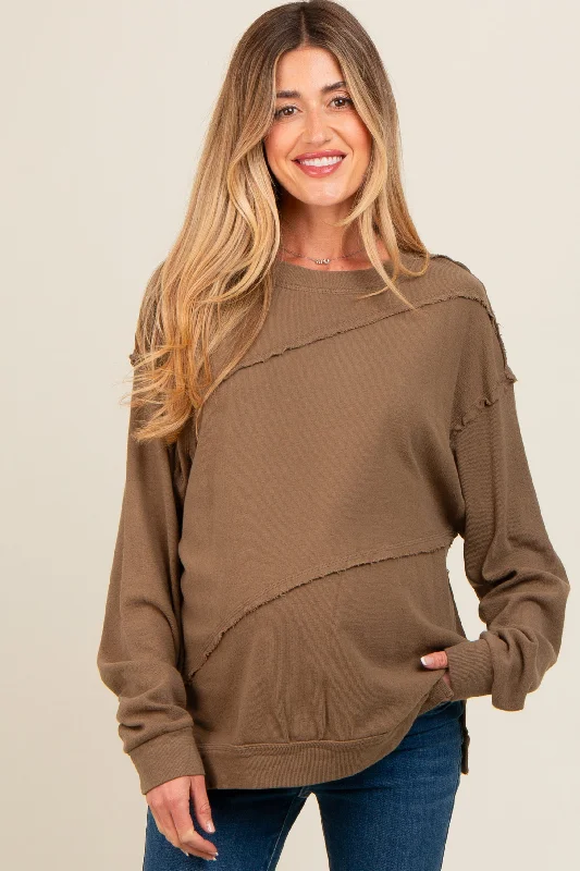 Olive Exposed Seam Dolman Sleeve Maternity Sweatshirt Hoodie with Batwing Sleeves Loose Dramatic