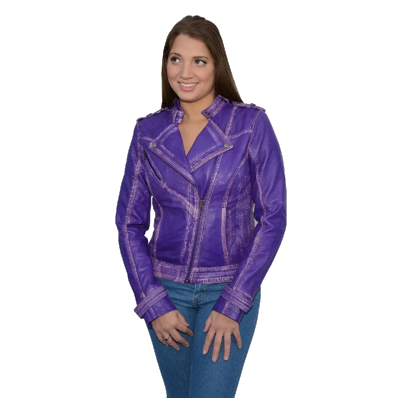 Women's Sheepskin Asymmetrical Moto Jacket w/ Studding Denim Jacket Leather Jacket Suede Jacket Women's Sheepskin Asymmetrical Moto Jacket w/ Studding Denim Jacket Leather Jacket Suede Jacket