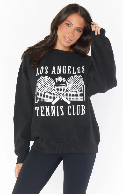 Stanley Sweatshirt ~ Tennis Club Graphic Hoodie with Frayed Bohemian Relaxed