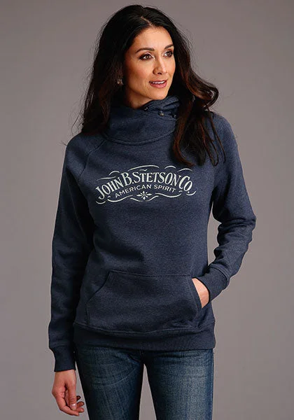 Stetson Hoodie Blue Hoodie with Front Slit Layering Stylish