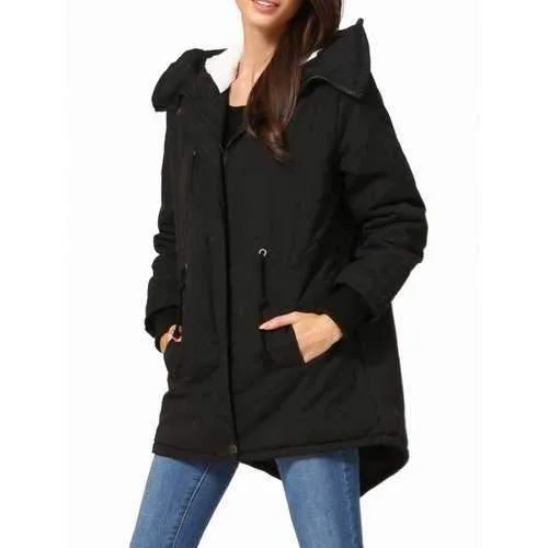 Hooded High Low Parka - Black Xs Hoodie with Puffed Sleeves Voluminous Trendy