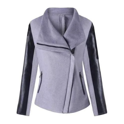 Zipped PU Leather Panel Turndown Collar Jacket - Gray M One-Shoulder Jacket Off-the-Shoulder Jacket Asymmetrical Jacket Zipped PU Leather Panel Turndown Collar Jacket - Gray M One-Shoulder Jacket Off-the-Shoulder Jacket Asymmetrical Jacket