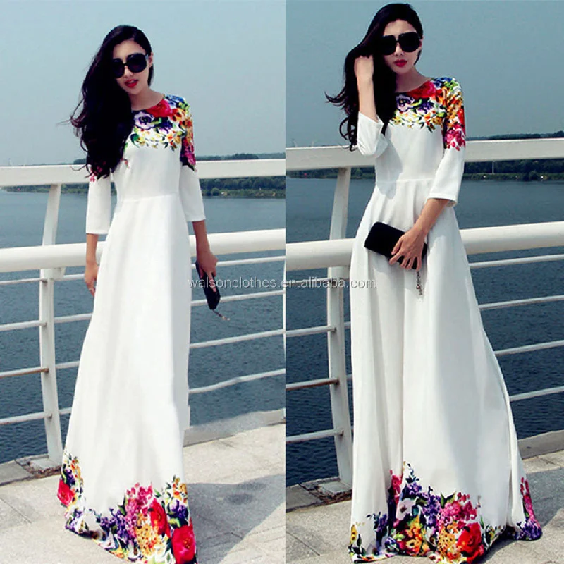 2021 New Women Dresses With White Floral Maxi Dress Women Floral party evening Dress Women Clothing ecowalson Stylish Boho Maxi Dress