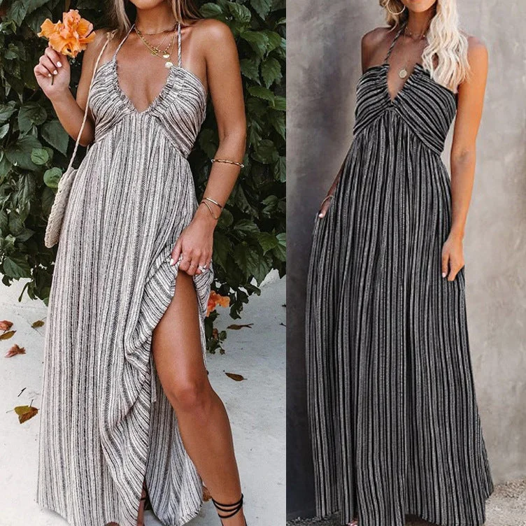 2022 summer women clothing loose casual long dress sleeveless sexy split maxi dress ladies Fashionable Halter Neck Maxi Dress