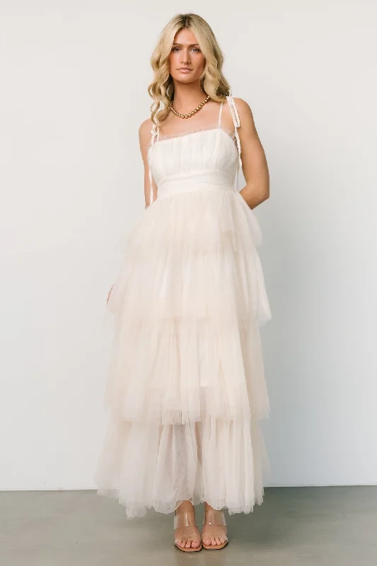 Alora Tulle Tiered Maxi Dress | Cream Elegant Sleeveless Maxi Dress