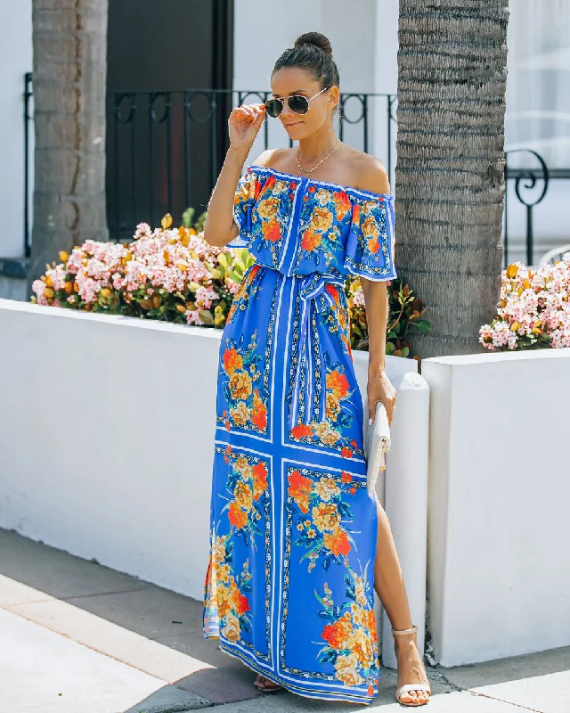 By Chance Floral Off The Shoulder Slit Maxi Dress Stylish A-Line Maxi Dress