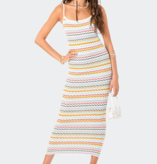 Campbell Striped Knit Maxi Dress Elegant Maxi Dress with Belt