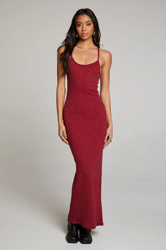 Emma Blood Red Maxi Dress Elegant Maxi Dress with Pockets