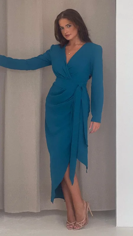 Harley Teal Wrap Maxi Dress Comfortable Plunging Neckline Maxi Dress