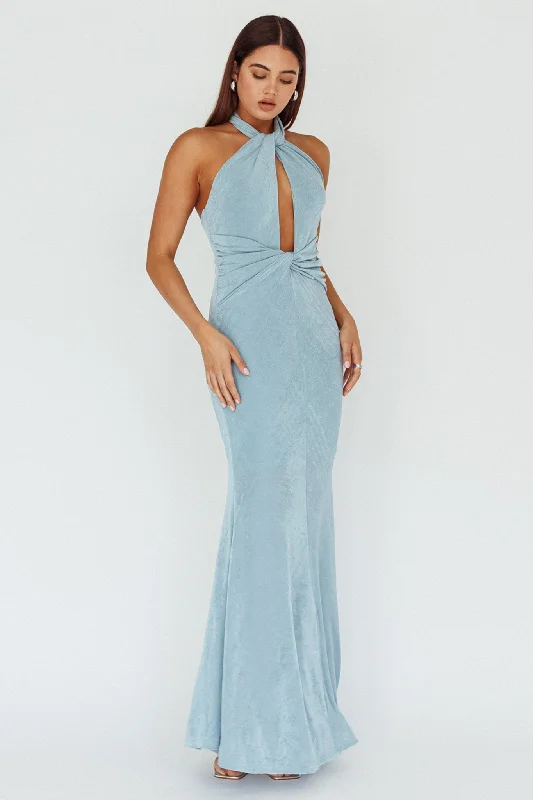 Ileana Twist Bodice Maxi Dress Light Blue Trendy Maxi Dress with Belt