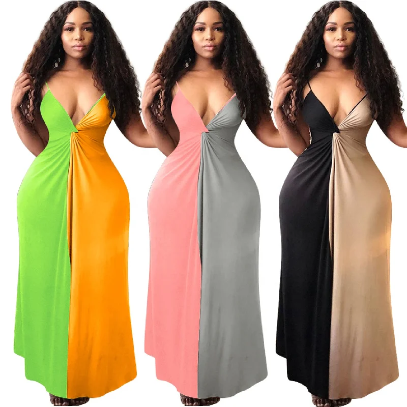 J8537 Wholesale casual dresses women summer maxi summer dress spaghetti slip long maxi dress Stylish Pleated A-Line Maxi Dress